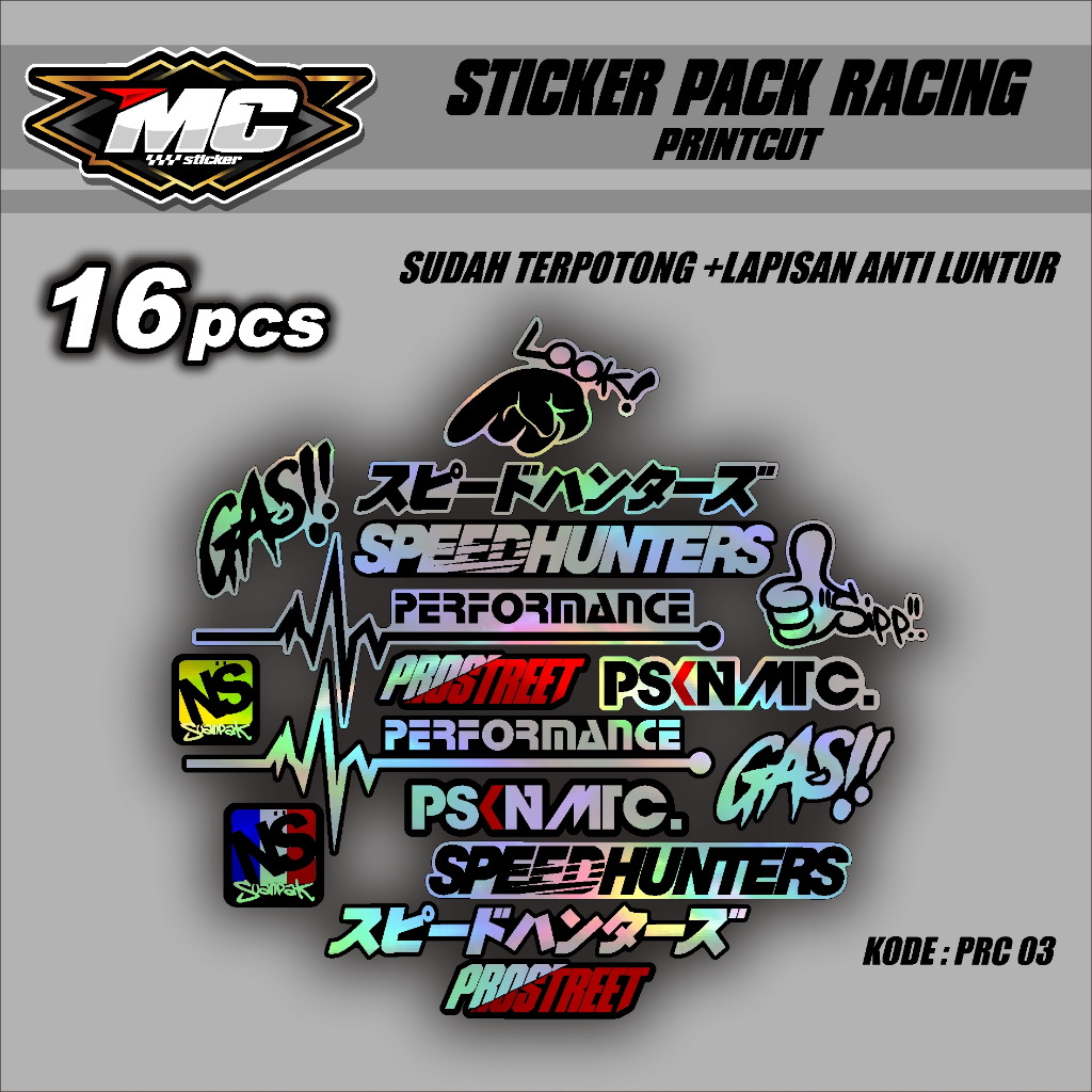 

MC Sticker Pack Racing Printcut 16 pcs Anti Luntur Stiker Sponsor Racing MC.PRC 03