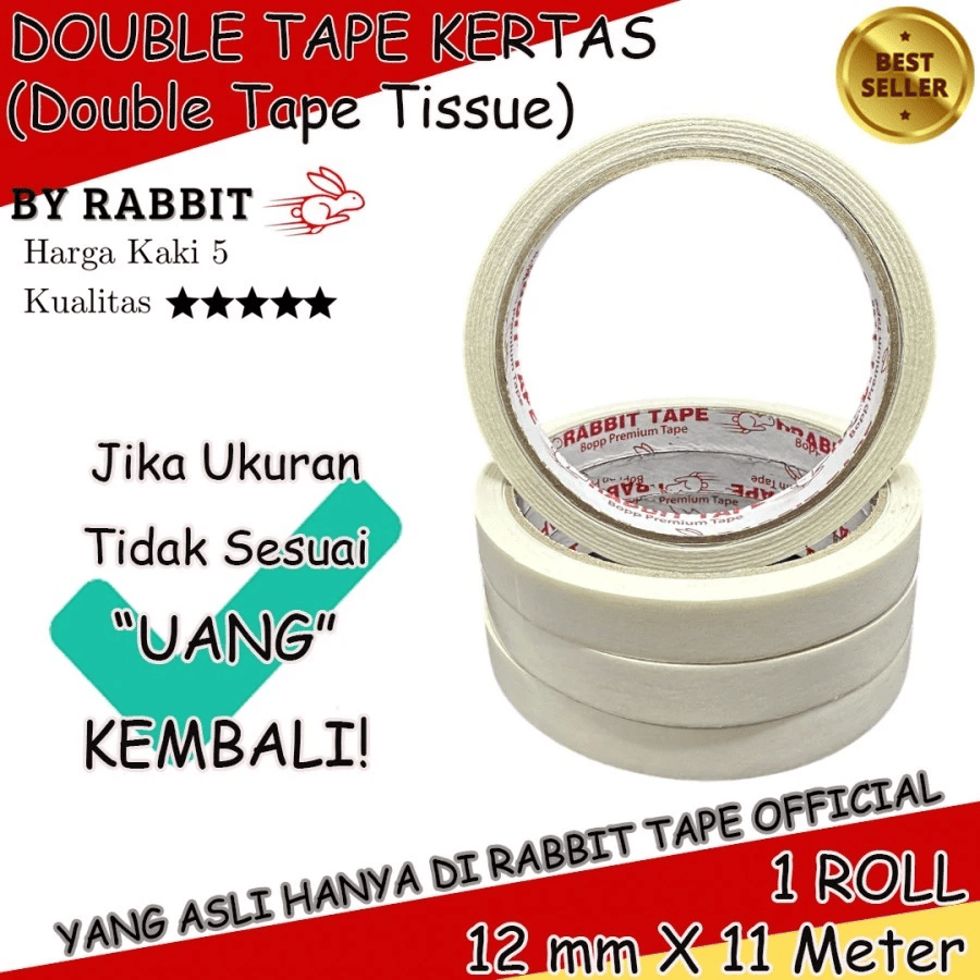 

Double Tape Kertas RABBIT TAPE 12 mm x 11 meter