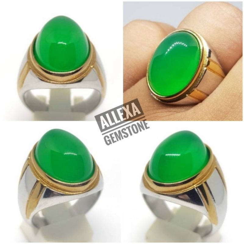 Cincin Batu Akik Natural Green Chalcedony Hijau Garut Bacan Top Giwang