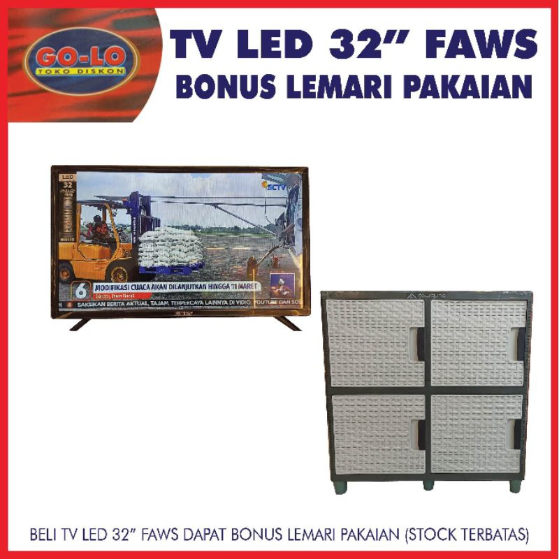 LED TV 32 Inch FAWS Bonus Lemari Pakaian
