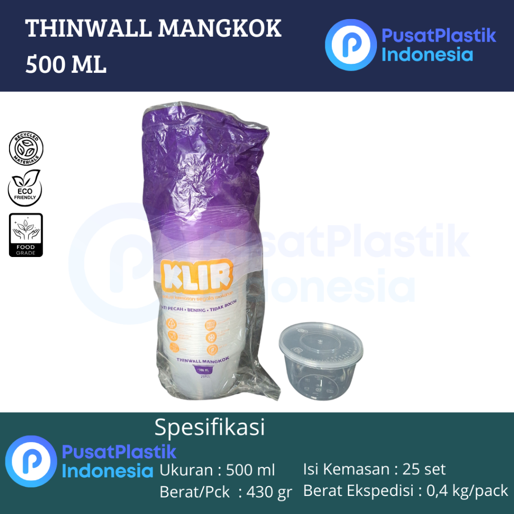 Thinwall Klir 500ml Bowl | Mangkok Plastik KLIR BOWL 500ml@25set