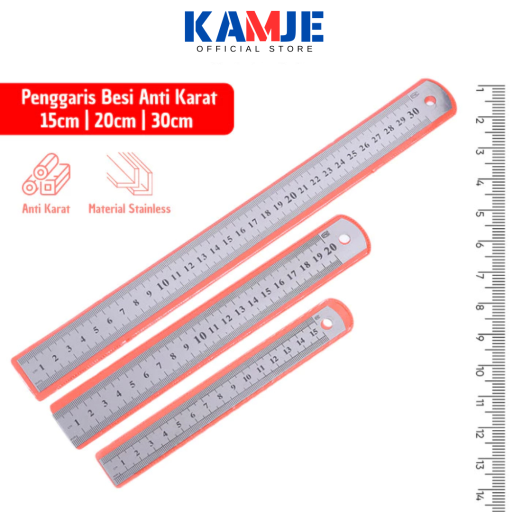 

KAMJE Penggaris Garisan Ruler Besi Stainless Steel Anti Karat Tebal 15cm 20cm 30cm