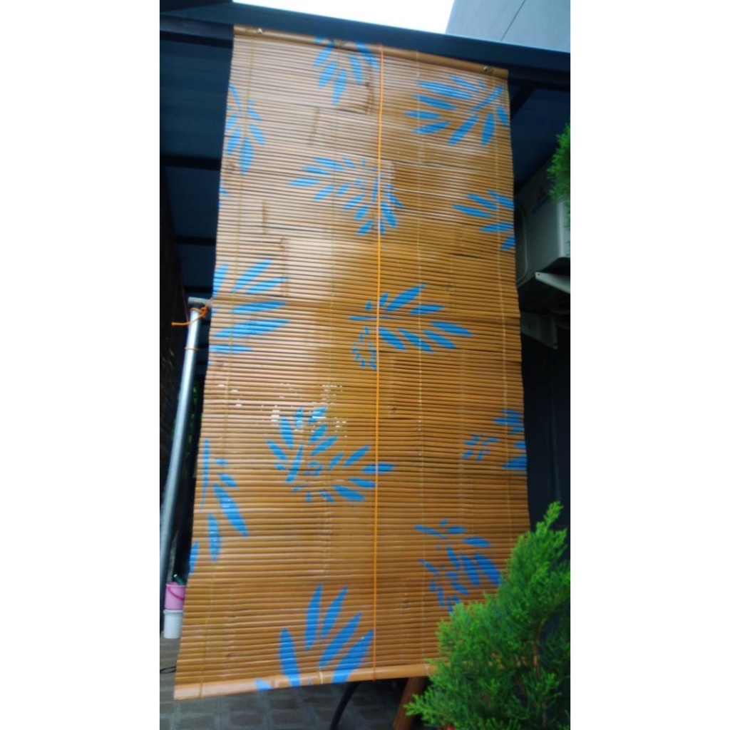 Tirai Bambu Kerai Krey Bambu Motif full cat  dgn Kerekan Bamboo Curtains Bamboo Blinds Full Paint Mo