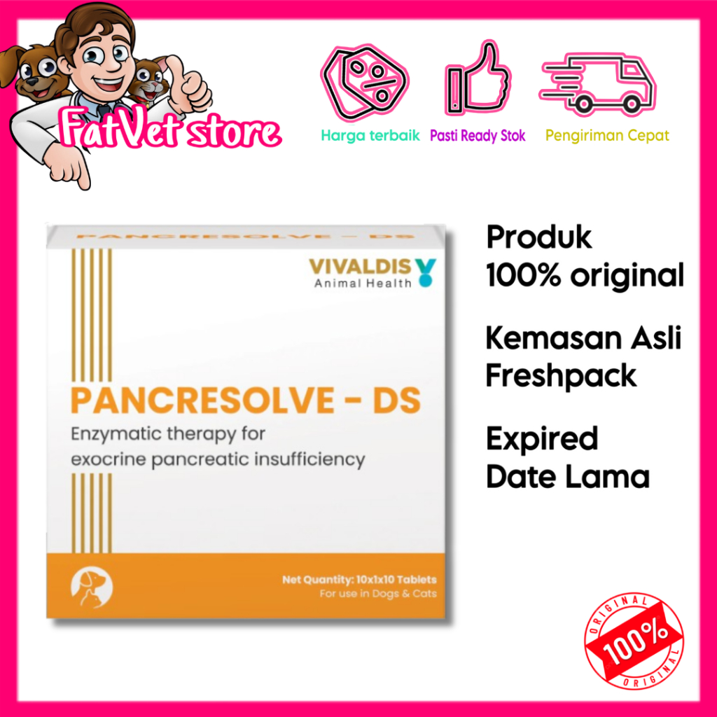 Pancresolve ds double strength dosis 2 kali lebih besar enzym pencernaan hewan 10tabs/strip