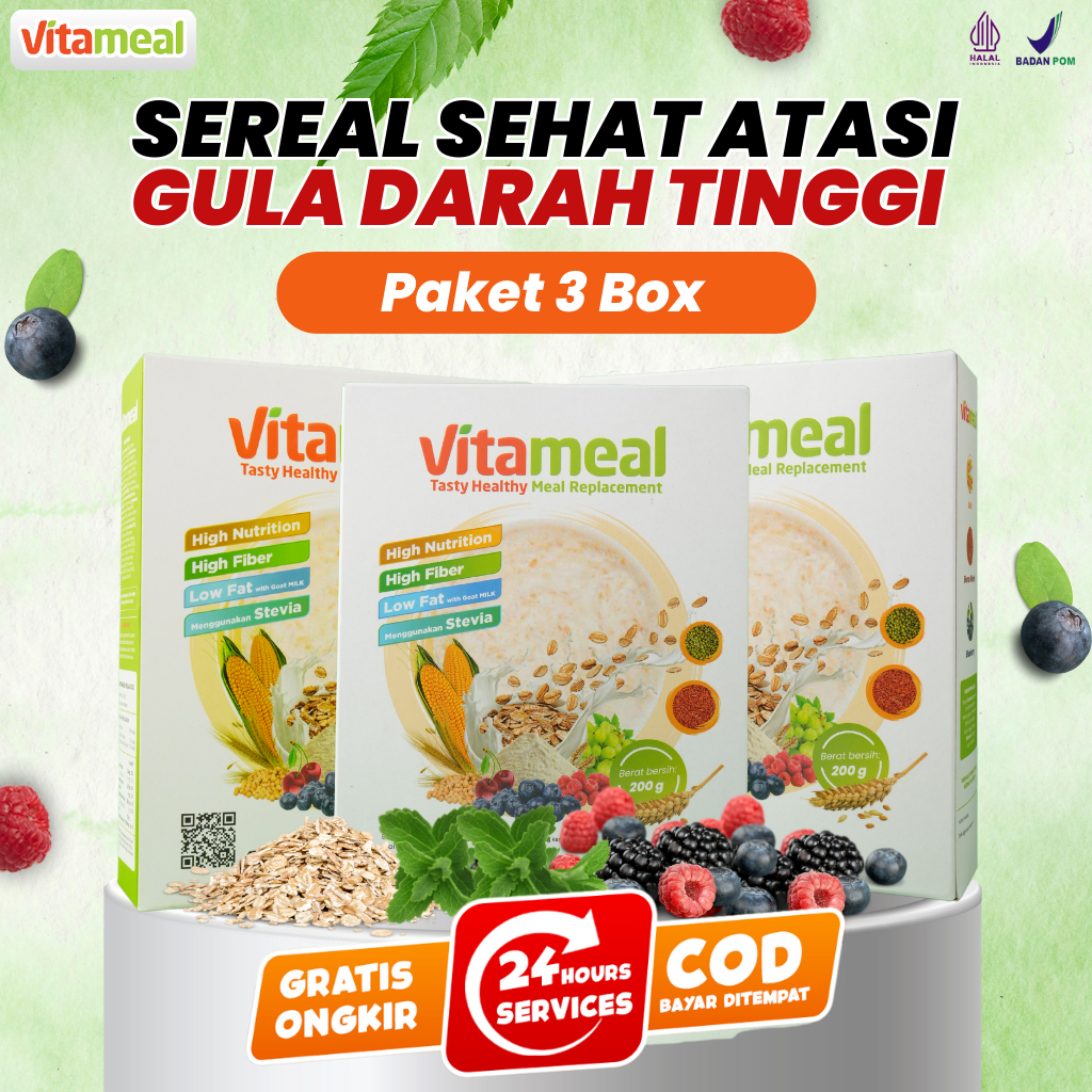 

candygurll GARANSI VITAMEAL 3 BOX Sereal Sehat Ampuh Turunkan Gula Darah Tinggi Diabetes Bebas