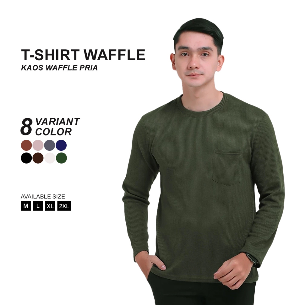 BROGUY Kaos Polos Waffle Lengan Panjang - Olive