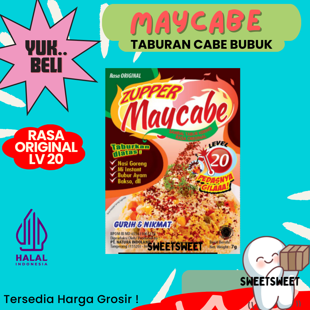 

Sweetsweet Maycabe Bumbu Cabe Pedas Level 20 | Sambal Bubuk Rasa Nori Teri Topping Nasi Goreng