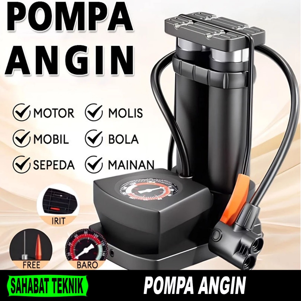 Pompa Injak 2 Tabung Besar 160psi Sepeda Motor Mobil Alloy Pentil Schrader dan Presta Pompa Injak Po