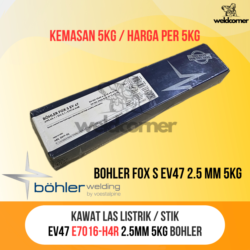 KAWAT LAS BOHLER EV47 2.5MM 5KG / KAWAT LAS BOHLER FOX EV 47 2,5 MM E7016