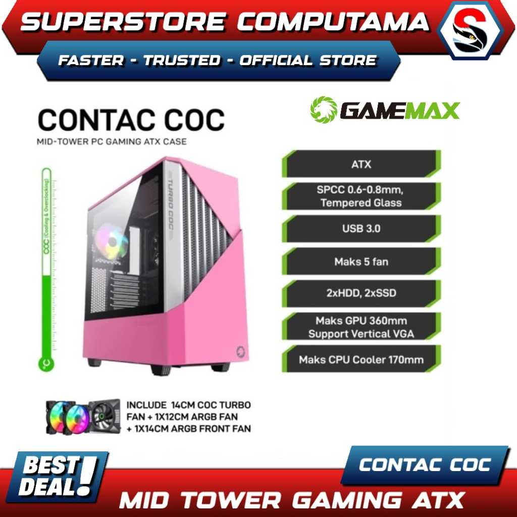 Casing GameMax Contac COC E-ATX Gaming PC Case With COC Fan & PWM