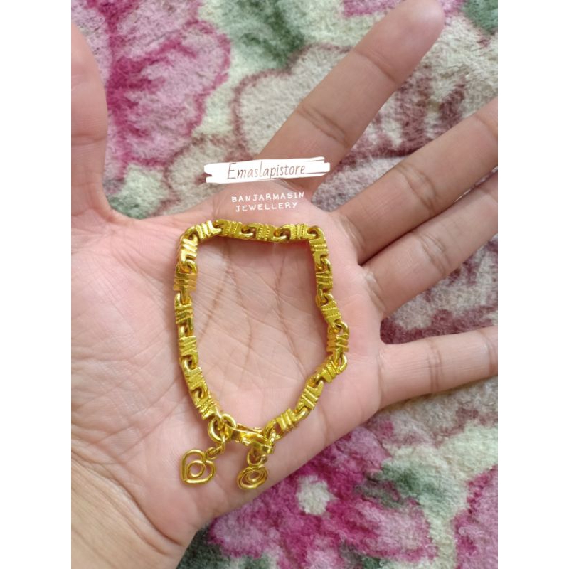 Gelang Medium Balok Batang Ukiran Lapis Emas 999 Banjar