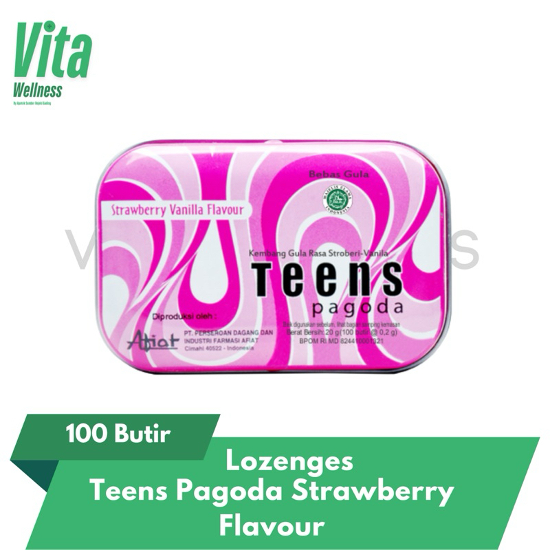 

Teens Pagoda Strawberry Vanilla Flavour 100 Butir - Permen Bebas Gula
