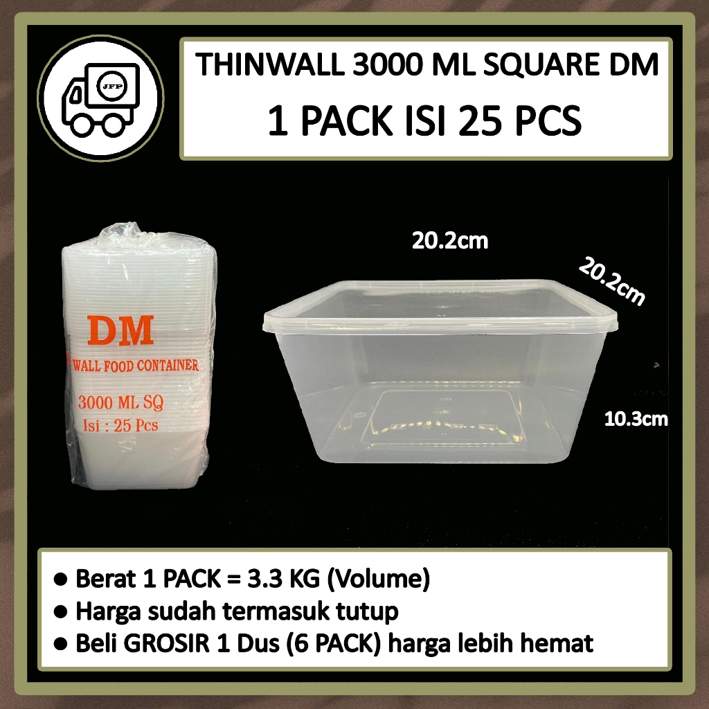 Thinwall 3000 ml Kotak Persegi Square DM Kotak Makan Plastik 3000 SQ