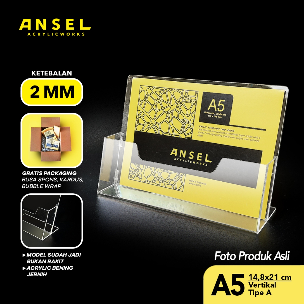 

SobatSaga ANSEL Tempat Brosur Akrilik / Acrylic Flyer Holder - A5 Horizontal - Tipe A Bening