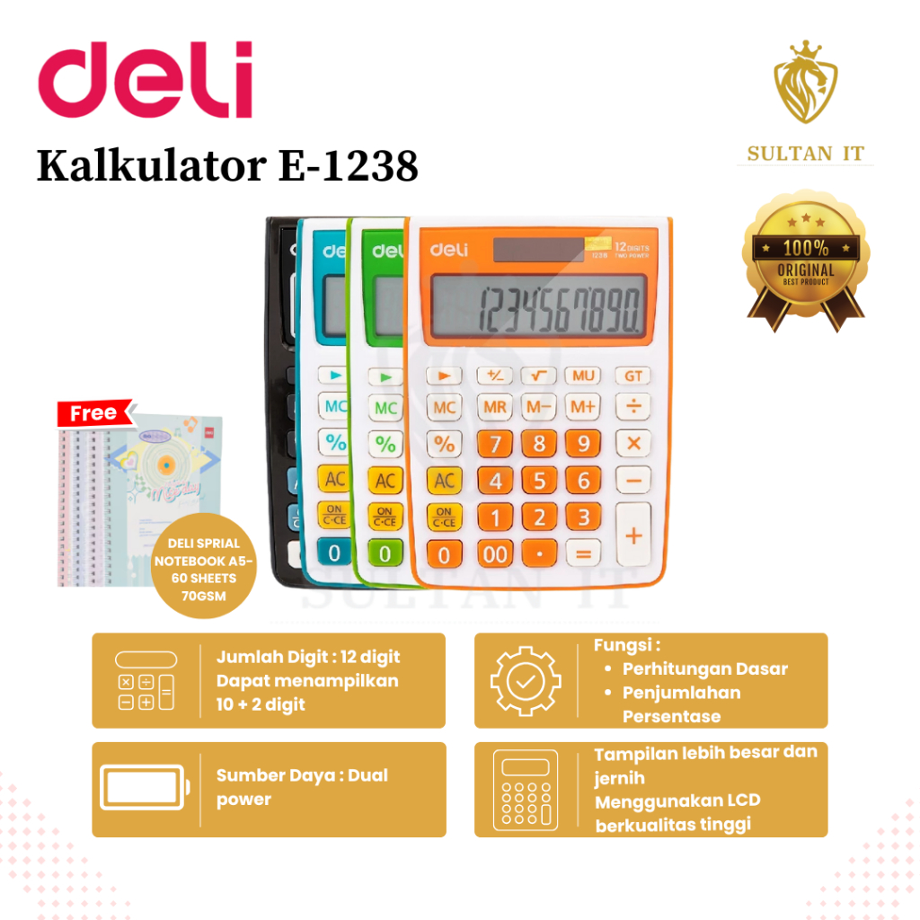 

Kalkulator Deli E1238 / E1589 / E1630 / E1507 / E1629 Original Kalkulator 12 Digits Original