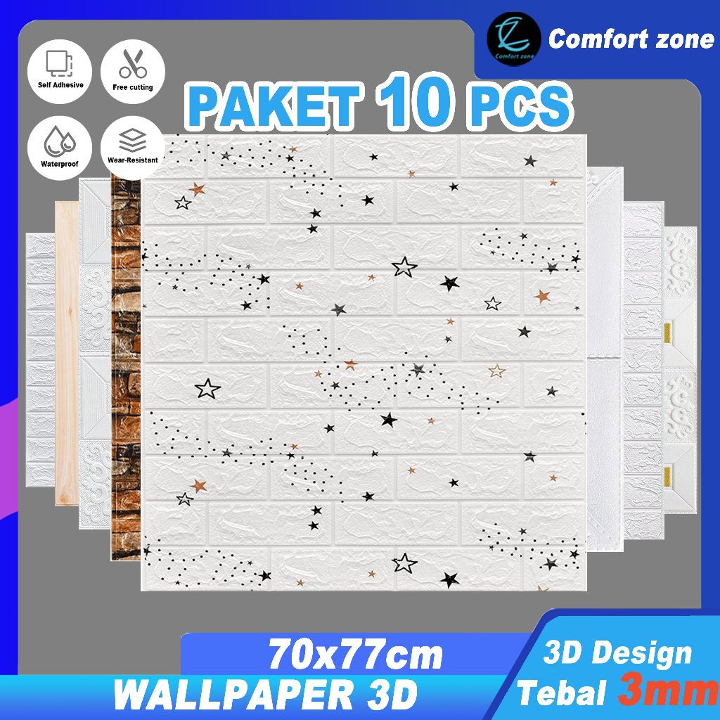 Comfort ZonePaket 10 Lembar wallpaper dinding 3d 70x77 CM/70 x 70CM Tebal 3MM / wallpaper dinding