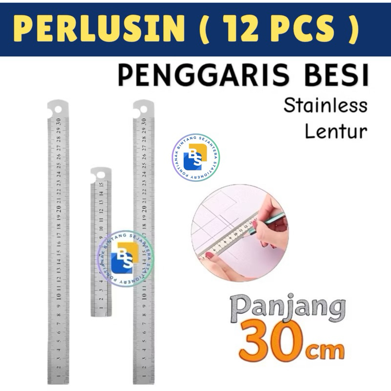 

12 Pcs - Penggaris Besi Lentur 30cm / Stainless Steel 30cm