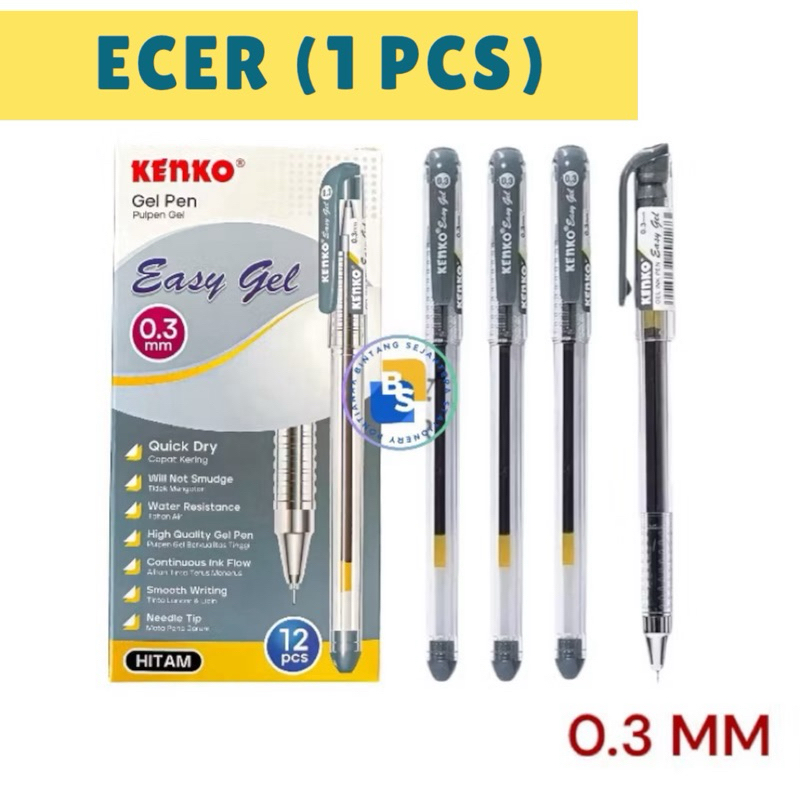 

1 Pcs - GEL PEN Easy Gel 0.3 mm KENKO Pulpen Hitam