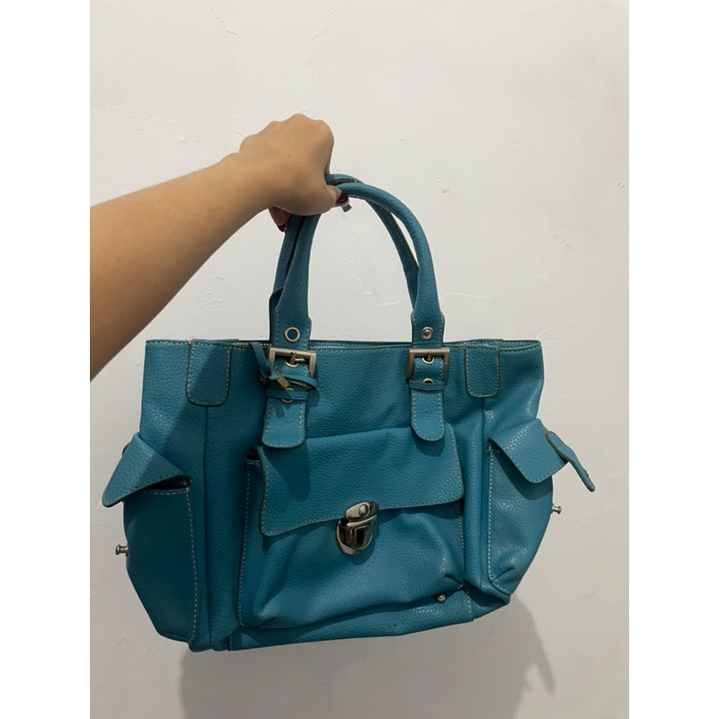 Teal Hand Bag TODS VINTAGE, Tas biru, Tas kulit, Trift, Tas second,Handbag kulit, Handbag biru, Fash