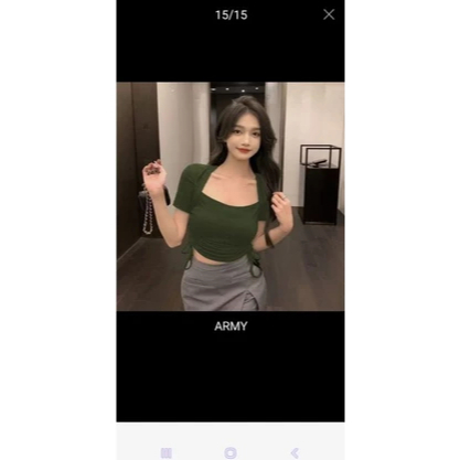 crop top square neck serut tali samping -crop top lengan pendek -korean style -crop top kekinian 604