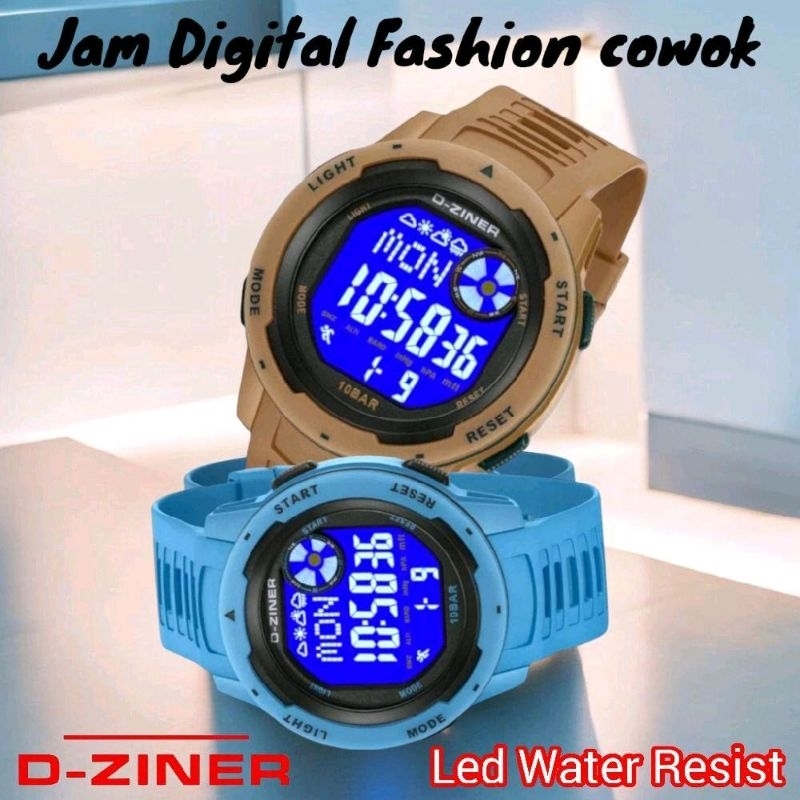 jam tangan digital fashion pria Dziner 8351 tali rubber strap elastis Water Resistant 3Atm 30 mtr do