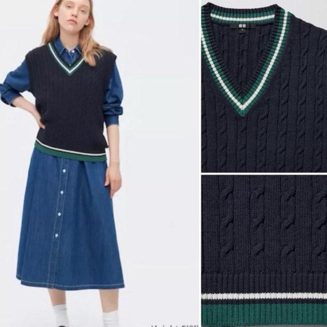 [Preloved] Uniqlo Cable Knit V Neck Vest Rajut XL Big Size Unisex