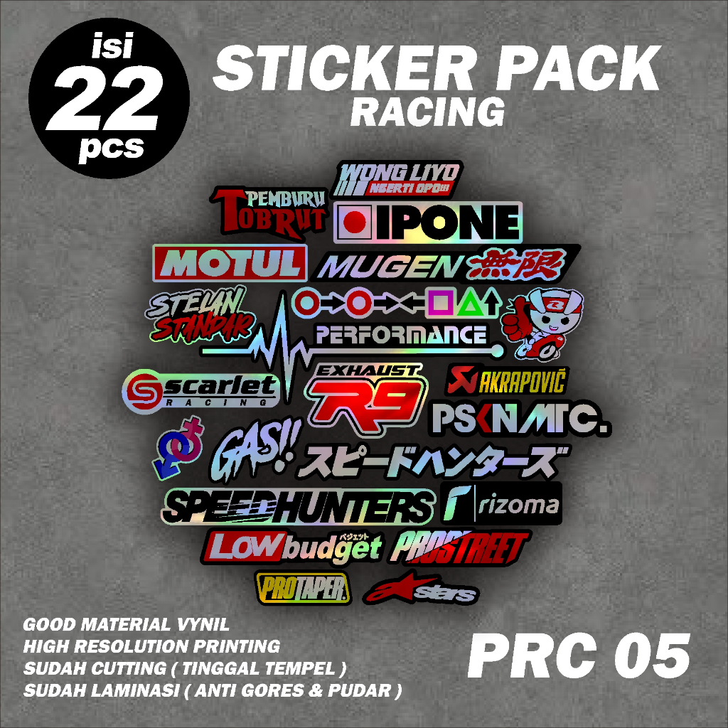 

22 Lembar Sticker Racing / Sticker pack / Sticker Sponsor / Sticker Motor / Sticker Kecil2 cocok buat Motor Mobil Hp Laptop Helm Hologram Pelangi Vinyl Putih GRE.PRC05