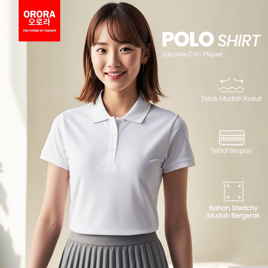 Orora Polo Shirt Wanita Pria - Kaos Polo Pria Berkerah Putih, Stylish, Nyaman premium polo Putih