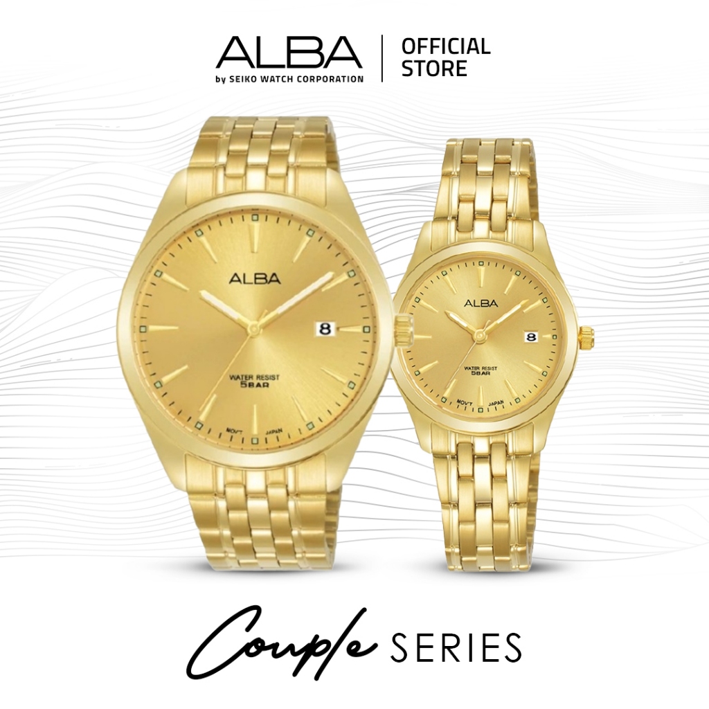 ALBA Jam Tangan COUPLE AS9R02 & AH7BN6 Quartz Stainless Steel Gold Watch