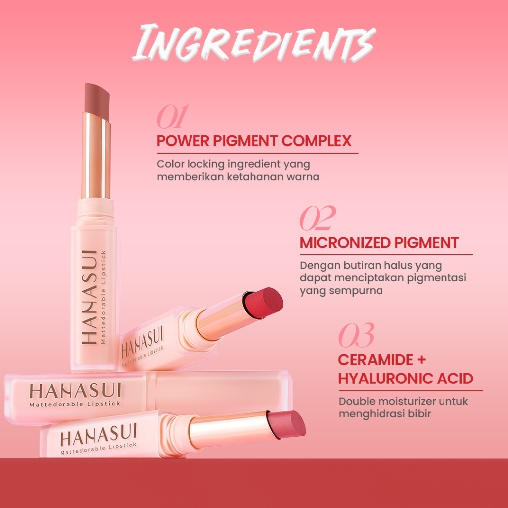 RB Hanasui Mattedorable Moisturizing Lipstick Lipstik Matte Tahan Lama Anti Geser & Smudgeproof