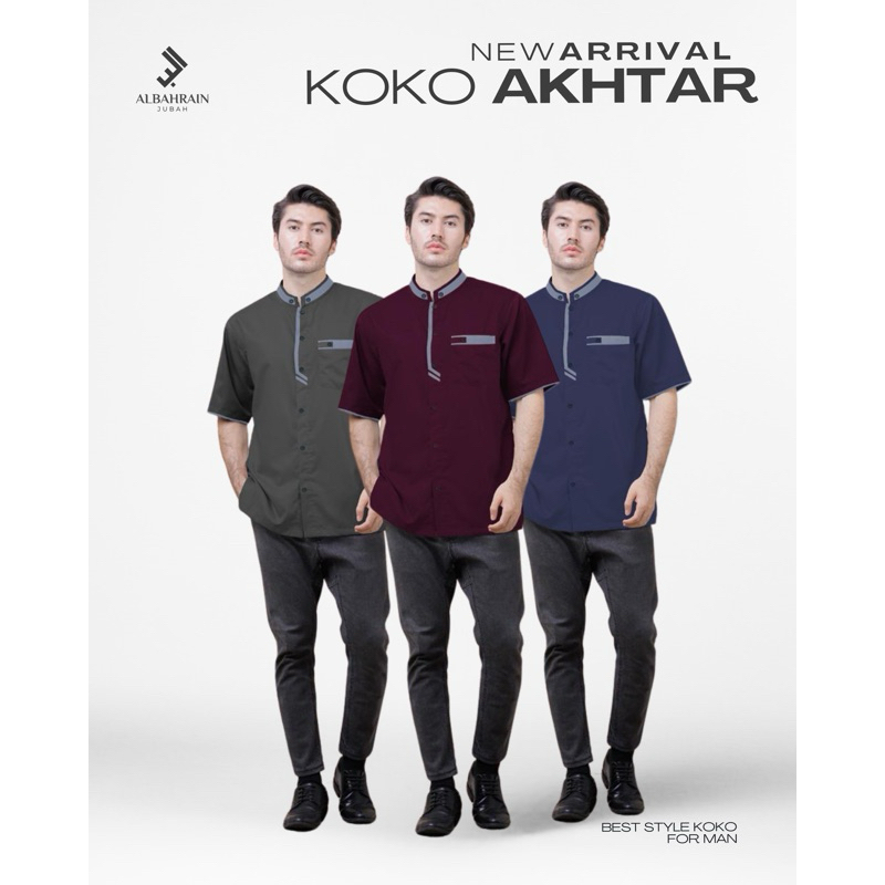 Baju Koko Pria Dewasa Model Akhtar / koko premium / koko lebaran / pakaian muslim