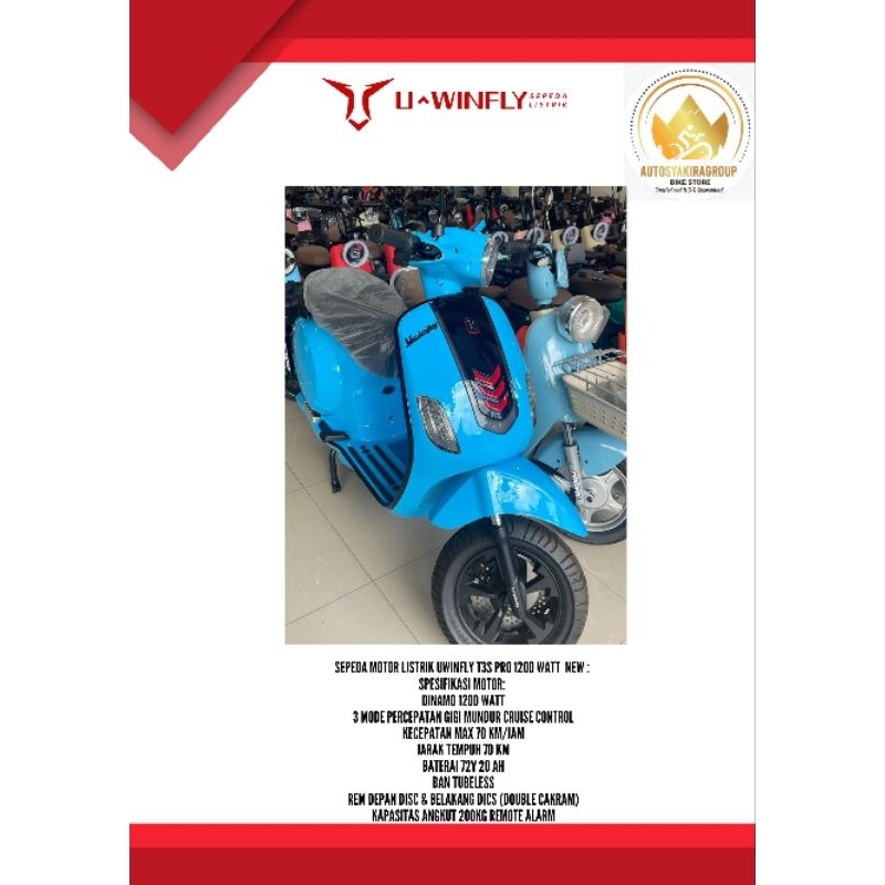 Sepeda Motor Listrik Uwinfly T3S Pro 1200 Watt Ready Siap Kirim.
