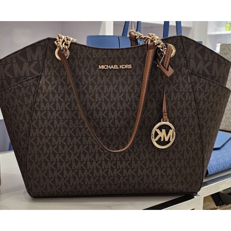 MK Jet set chain tote zip shoulder sign brown n