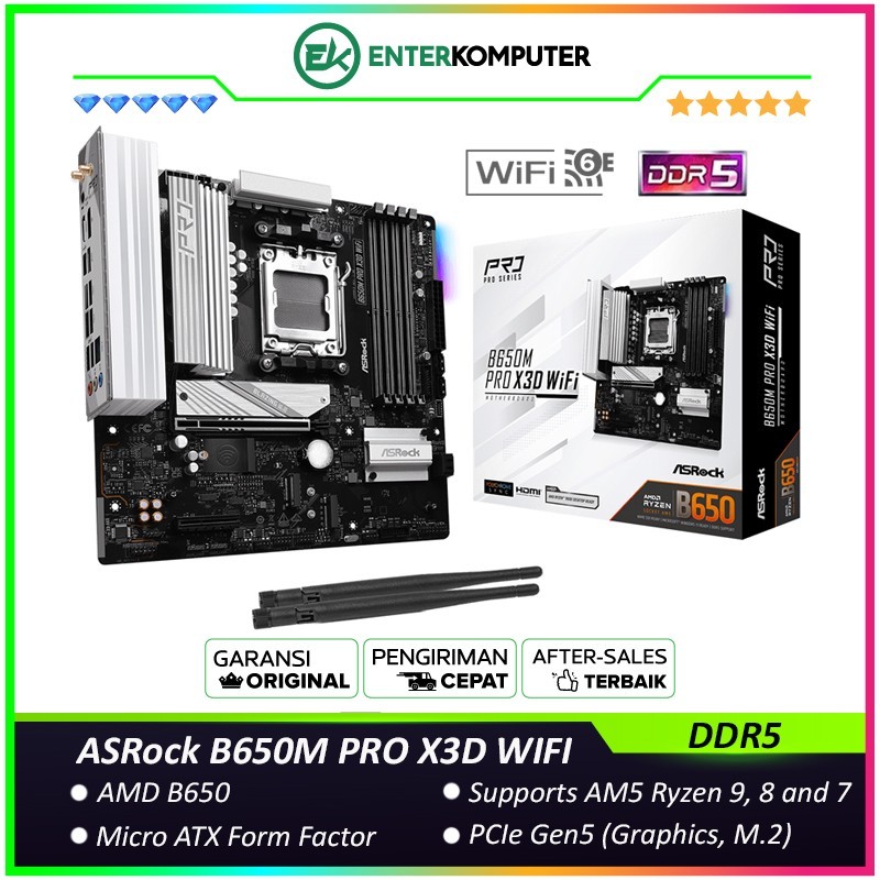 ASRock B650M PRO X3D WIFI (AM5, AMD B650, DDR5, USB3.2 Type-C, SATA3)