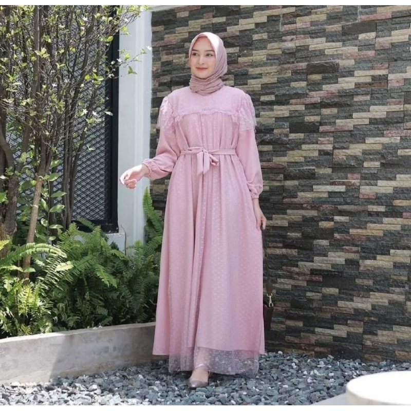 Gamis Pesta Kondangan Lebaran Gamis Maxi Wanita Gamis Brukat Tile Doty Lokasi Mataram Lombok