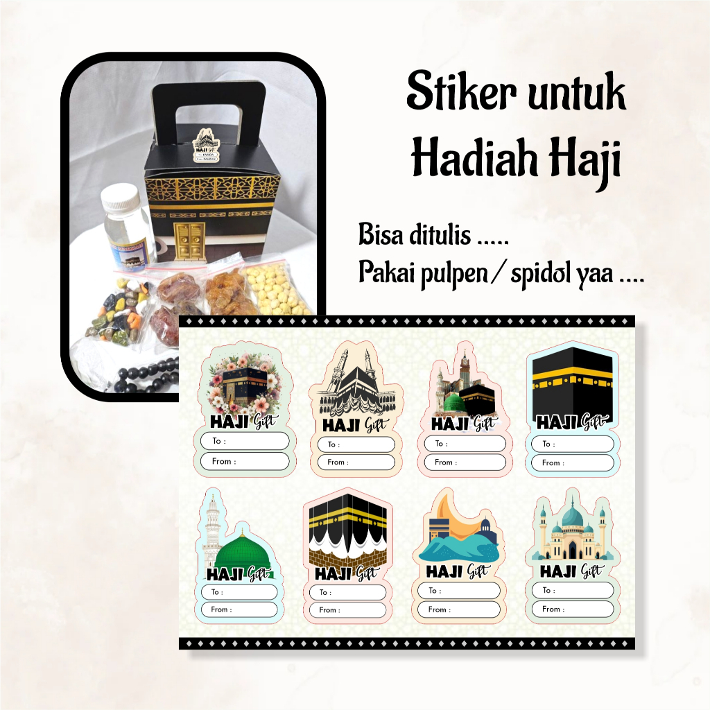 

8 pcs Stiker Hadiah dari Haji Gift from Haji Souvenir Haji Aneka Desain Bisa Ditulis Tangan