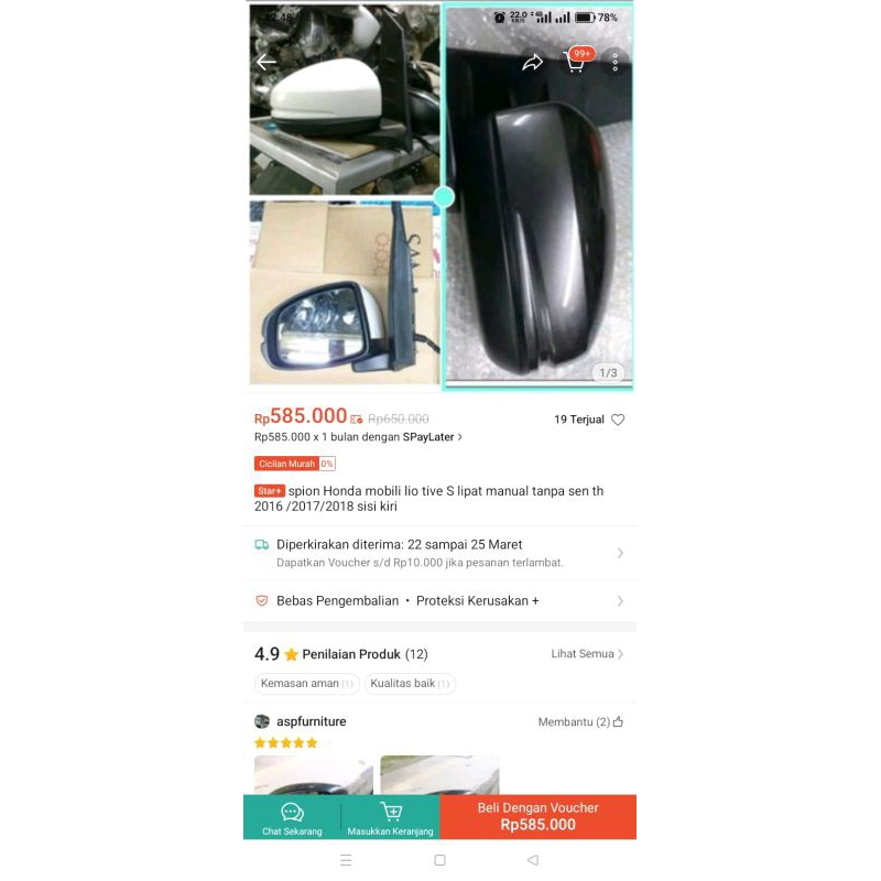 Spion Honda Mobilio tipe S lipat manual