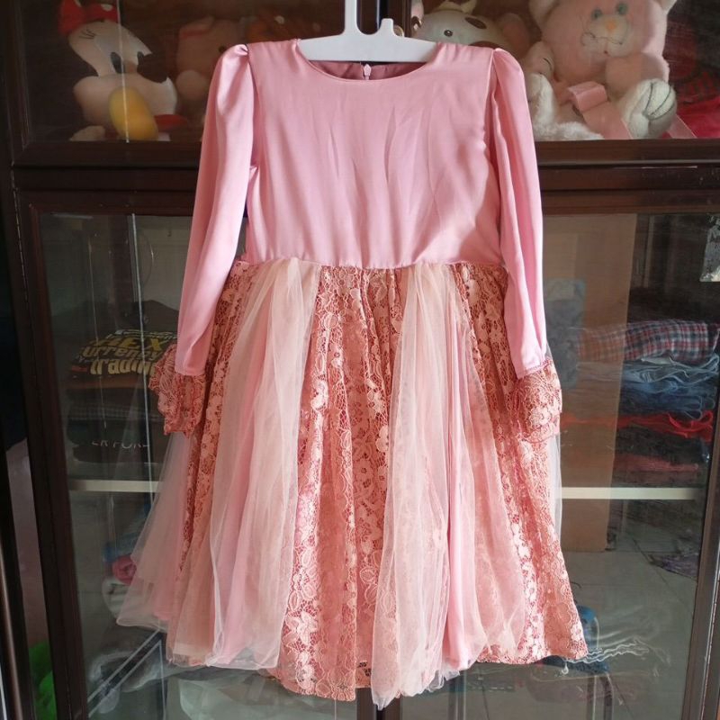 BEKAS MULUS - GAUN MUSLIM ANAK PEREMPUAN Dress Satin Tile Brokat Mekar