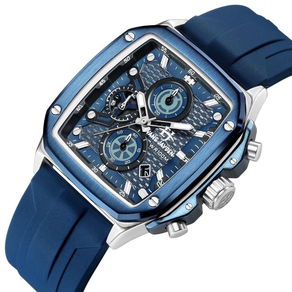 Big Sale  Jam Tangan Pria Evans Jayden 9580 Rubber Silicon Kaca Sapphire Water Resistant 5ATM