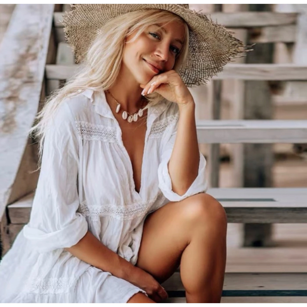 Beachwear wanita casual shirt putih D0036