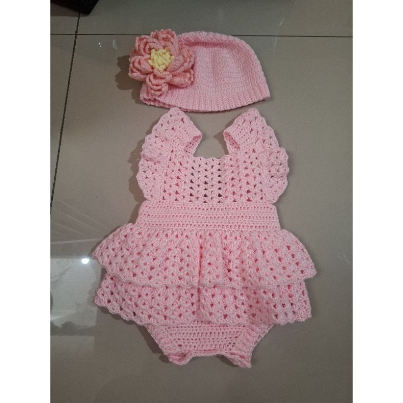 set baju rajut bayi perempuan 0-6bulan