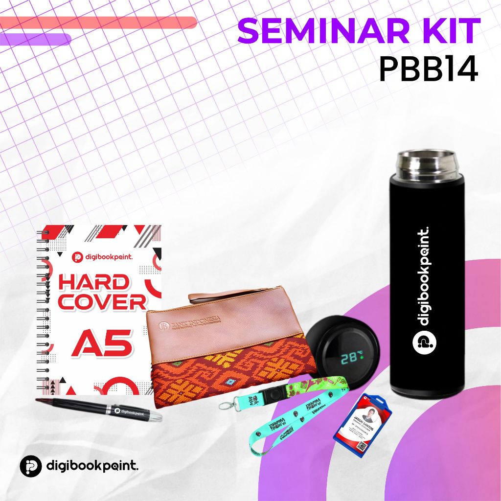 

Seminar Kit Custom PBB 14 | Pouch Kulit, Notebook Hardcover Notebook A5, Pulpen Besi Grafir, Tumbler Suhu, Paket Lanyard | Custom sesuai Desain