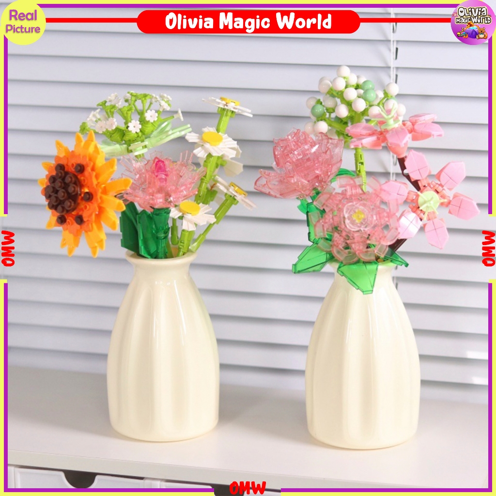 Mainan Nano Block Bricks Flower Bucket Florist Bunga Toys Untuk Hadiah Plant Collection