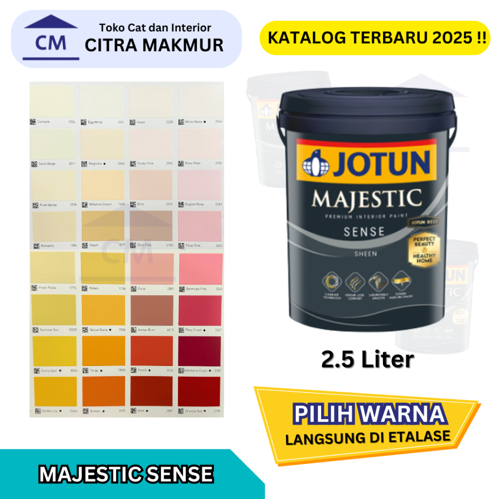Jotun Majestic SENSE (Katalog Warna CREAM , ORANGE , PINK , MERAH) KEMASAN 2.5 Ltr | LANGSUNG PILIH 