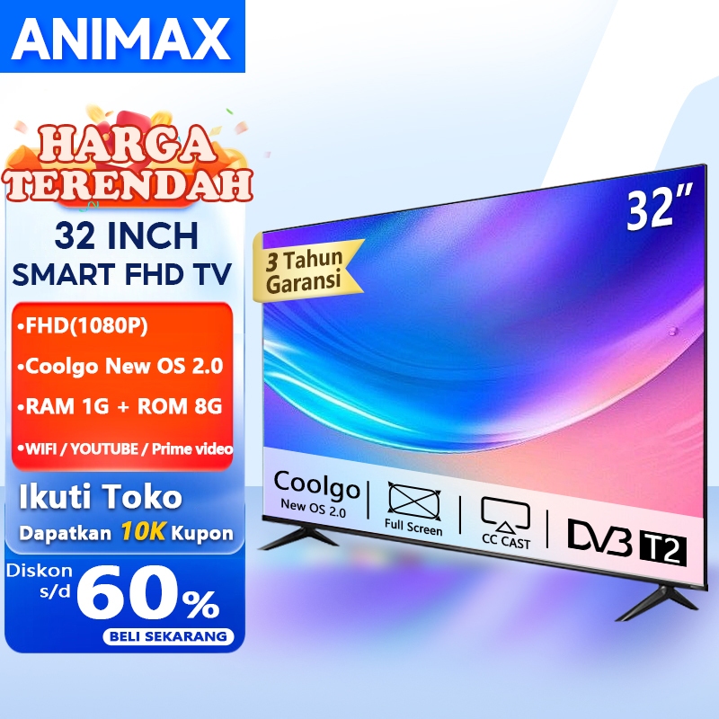 Animax Smart TV LED 32 inch Android TV 32 Inch Digital TV LED FHD Televisi LED Garansi 3 Tahun Youtu