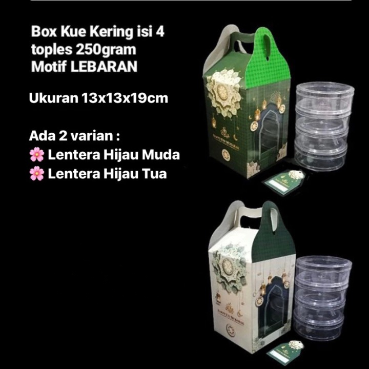 

boxkue kering dus hampers parcel toples kuker muat empat jar 250gr varian lentera hijau muda