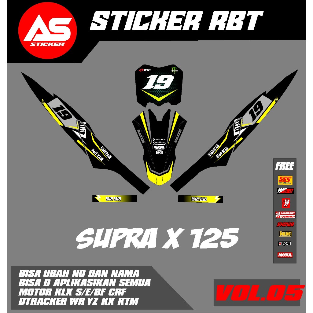Sticker RBT  SUPRA X 125 SEMI FULL BODY  MOTOR RBT BEBEK MODIF SUPERMOTO YZ CRF KLX KX KTM RBT new t