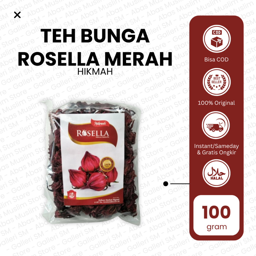 

Teh Bunga Rosella Merah 100 gr Hikmah Teh Curah Asli Hibiscus Tea Original