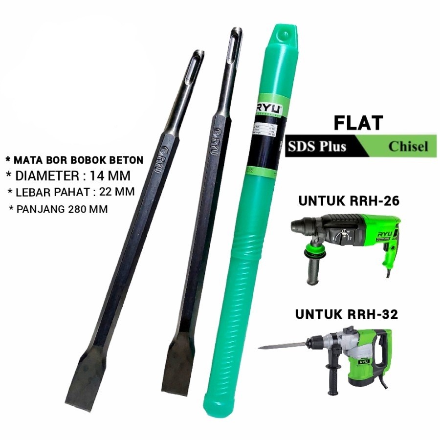 RYU - SDS Plus Flat Pointed Chisel 14x280mm Mata Bor SDS Pahat