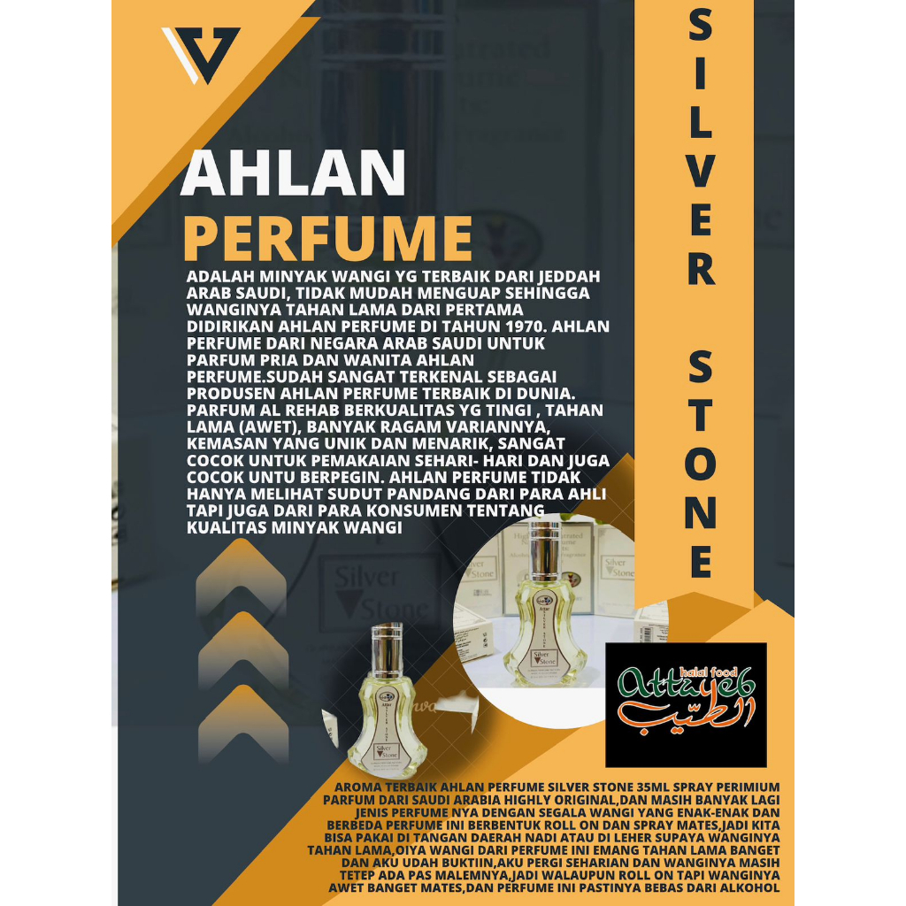 Ahlan Perfum Arab Silver Stone 35ml Spray Eau De Parfume Original High Quality
